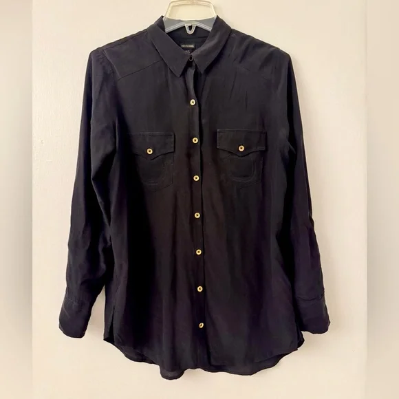 True Religion black silk button down shirt - Picture 2 of 8